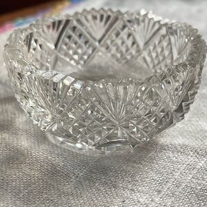 Ornate cut glass open salt dish.